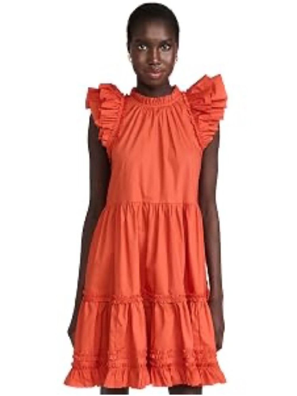 Lena Bright Red Ruffle-Trim Mini Dress EUC